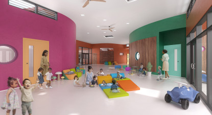 Concours crèche ville de Mana - Faustine MEUNIER Consciences Architecture - Guyane perspective interieure en 3D d'appartement